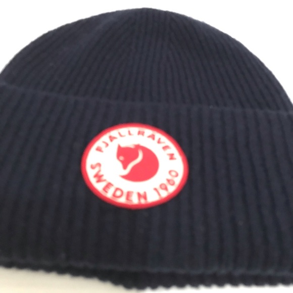 Fjällräven Navy Ribbed Beanie with Red Logo Patch main image 6